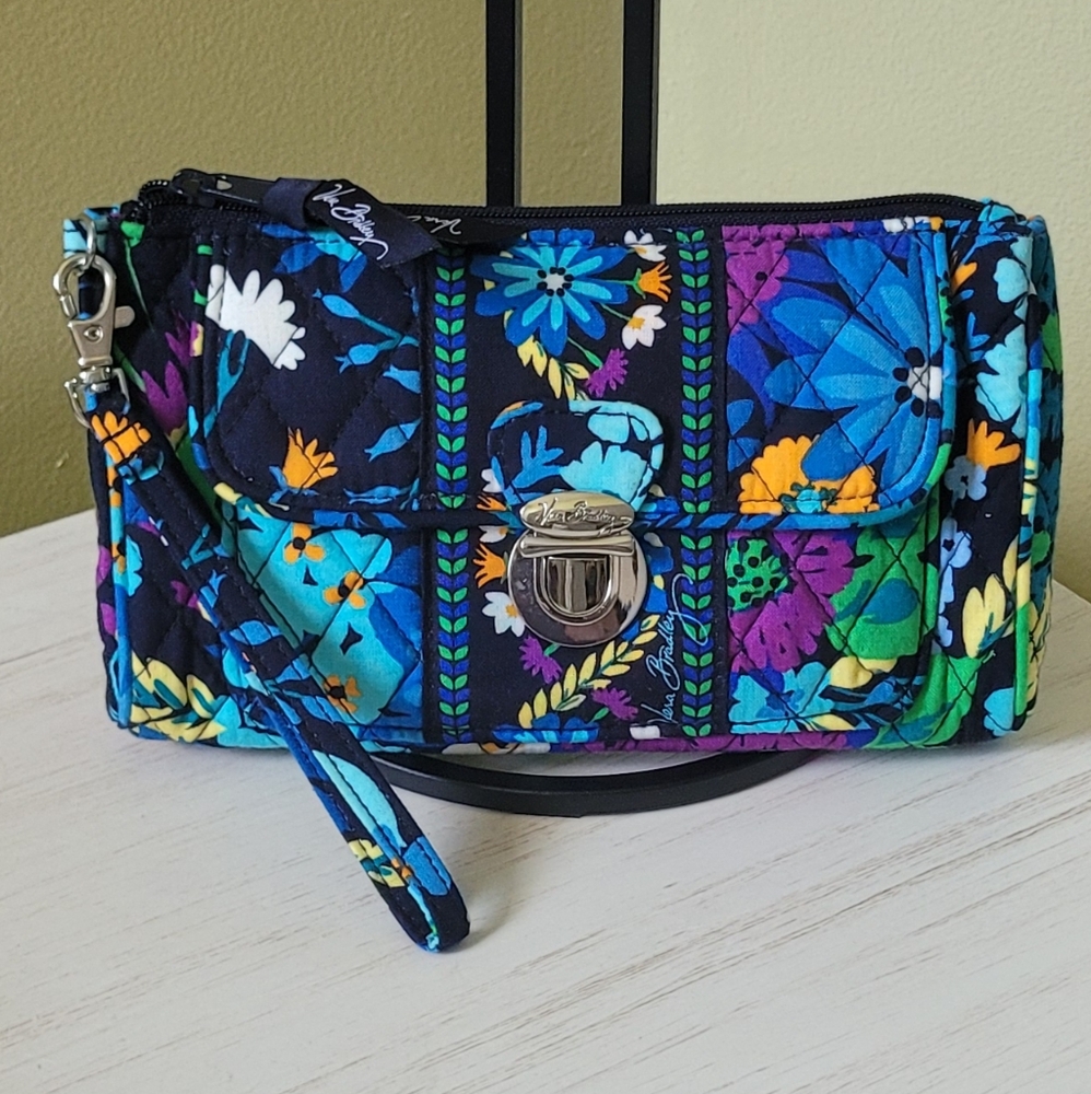 Vera Bradley Pushlock Wristlet Midnight Blue, Floral Print